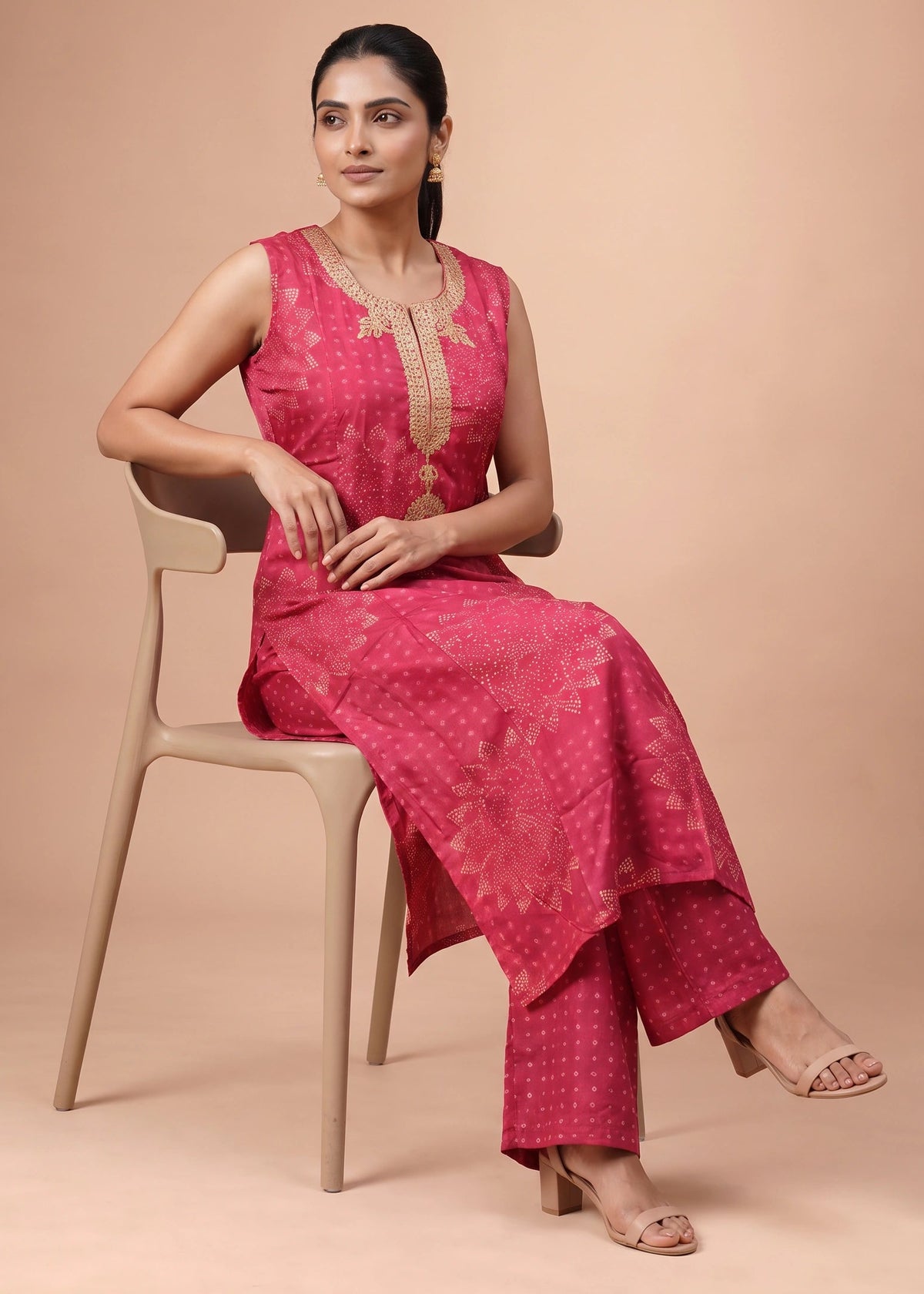 Women Cherry Pink Embroidered Viscose Co-ord Set