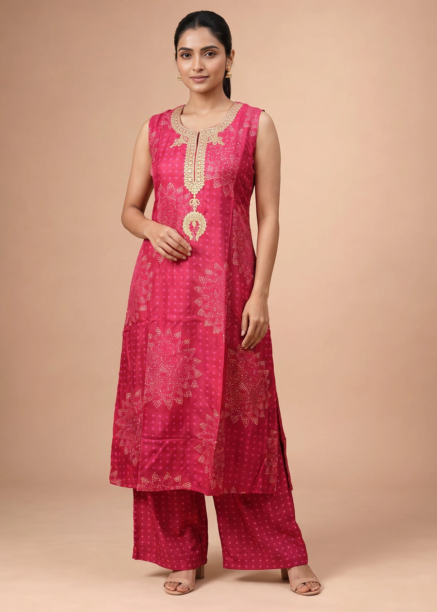 Women Cherry Pink Embroidered Viscose Co-ord Set