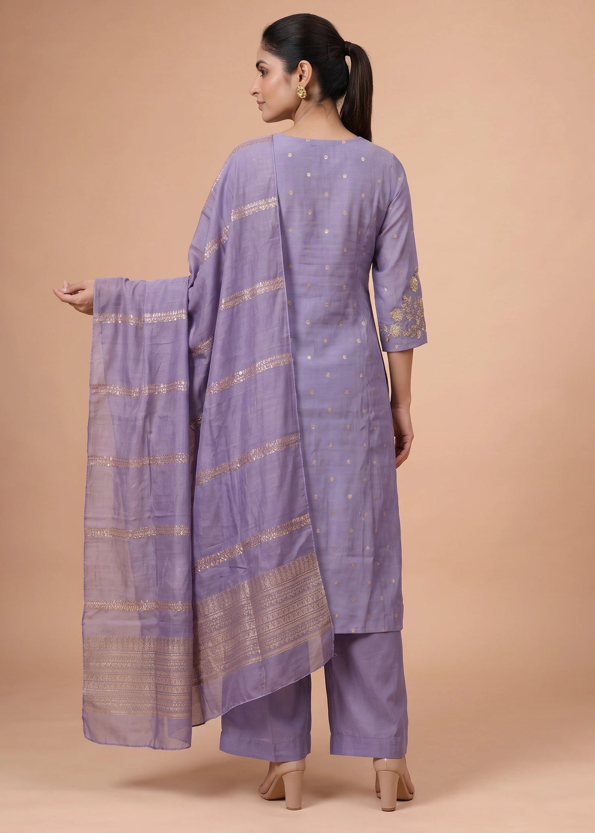 Women Light Purple Chanderi Embroidered A-Line Ethnic Suit Set