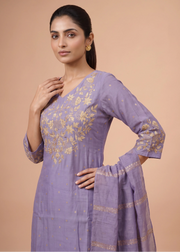 Women Light Purple Chanderi Embroidered A-Line Ethnic Suit Set
