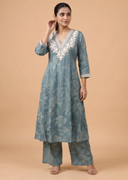 Women Light Sea Green Rayon Embroidered Straight-Fit Co-ord Set