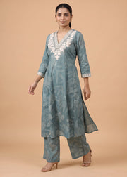 Women Light Sea Green Rayon Embroidered Straight-Fit Co-ord Set