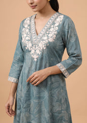 Women Light Sea Green Rayon Embroidered Straight-Fit Co-ord Set