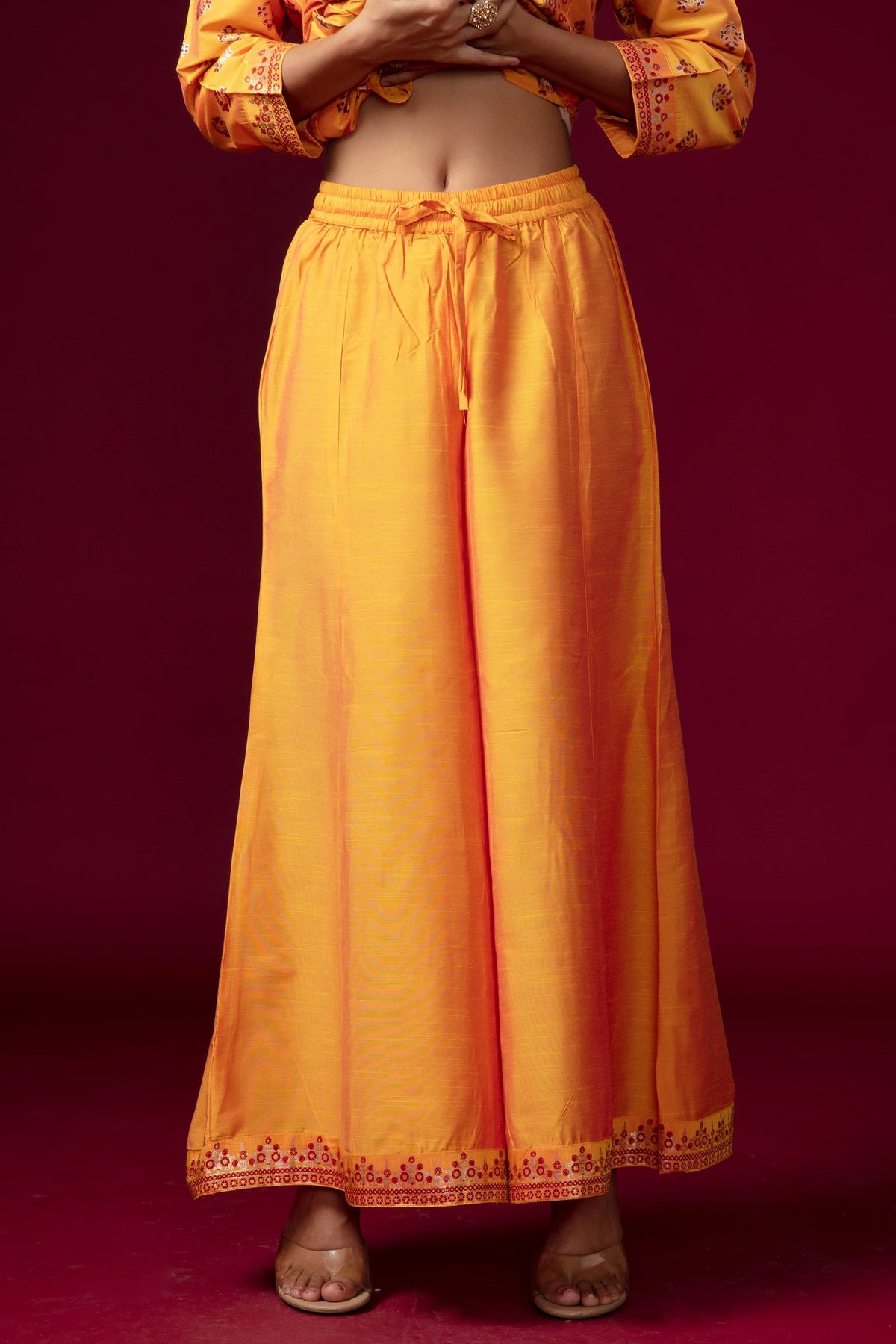 Women Mustard Cotton Embroidered Straight Fit Ethnic Suit Set