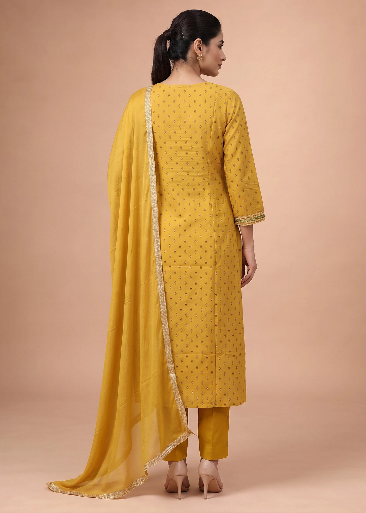 Women Mustard Embroidered A-Line Ethnic Suit Set