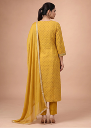 Women Mustard Embroidered A-Line Ethnic Suit Set
