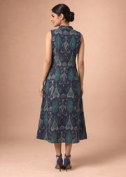 Women Navy Blue Printed Cotton A-Line Kurta