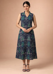 Women Navy Blue Printed Cotton A-Line Kurta