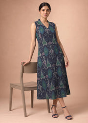 Women Navy Blue Printed Cotton A-Line Kurta
