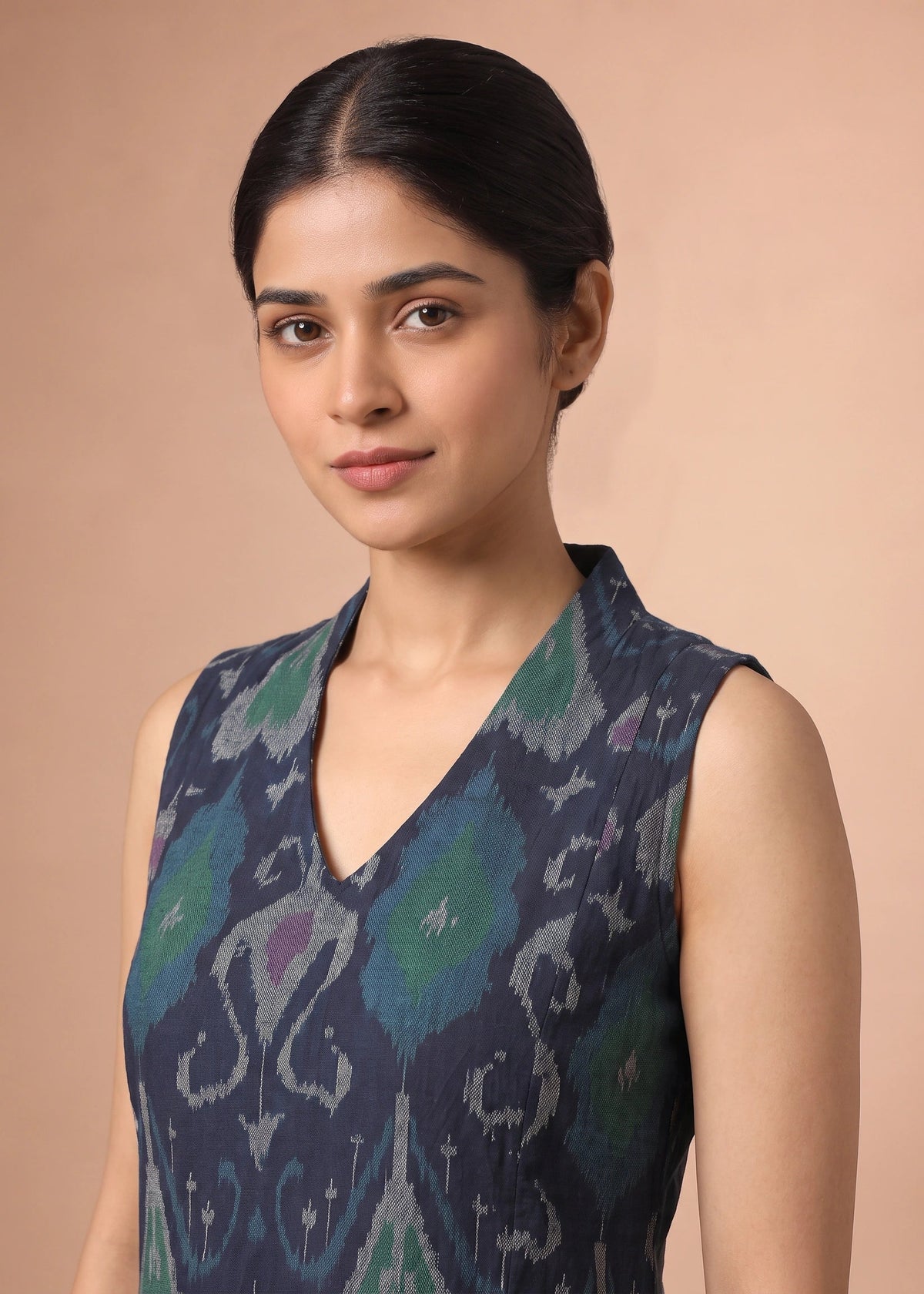 Women Navy Blue Printed Cotton A-Line Kurta