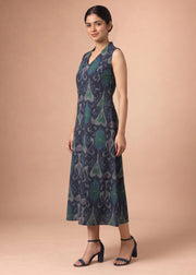 Women Navy Blue Printed Cotton A-Line Kurta