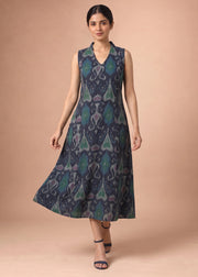Women Navy Blue Printed Cotton A-Line Kurta