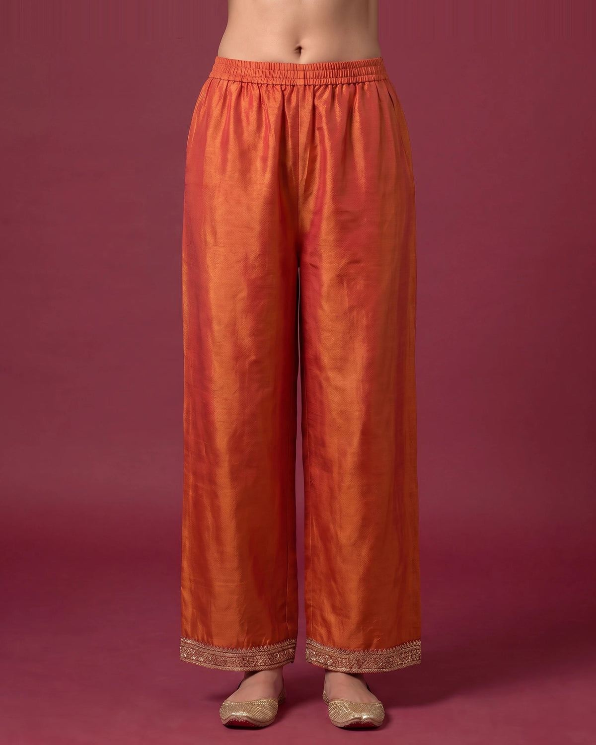 Women Orange Embroidered Flared Ethnic Suit Set
