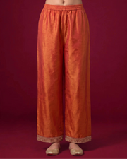 Women Orange Embroidered Flared Ethnic Suit Set