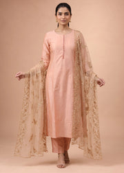 Women Peach Embroidered A-Line Ethnic Suit Set