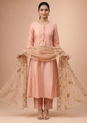 Women Peach Embroidered A-Line Ethnic Suit Set