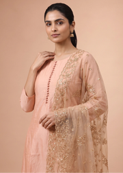 Women Peach Embroidered A-Line Ethnic Suit Set
