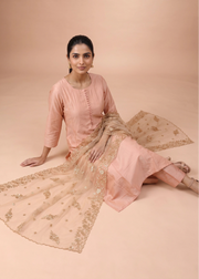 Women Peach Embroidered A-Line Ethnic Suit Set