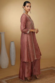 Women Peach Embroidered Straight Fit Ethnic Suit Set