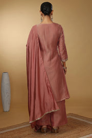 Women Peach Embroidered Straight Fit Ethnic Suit Set