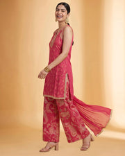 Women Rani Pink Embroidered Straight Fit Ethnic Suit Set