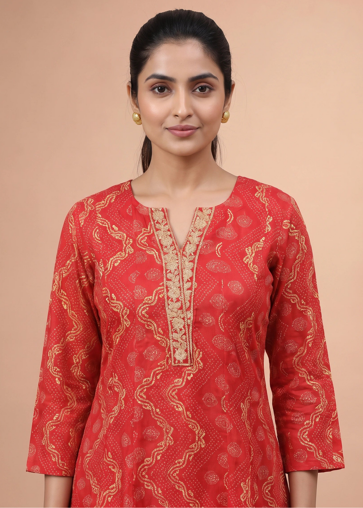 Women Red Rayon Embroidered A-Line Kurta