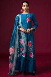 Women Royal Blue Embroidered Ethnic Suit Set