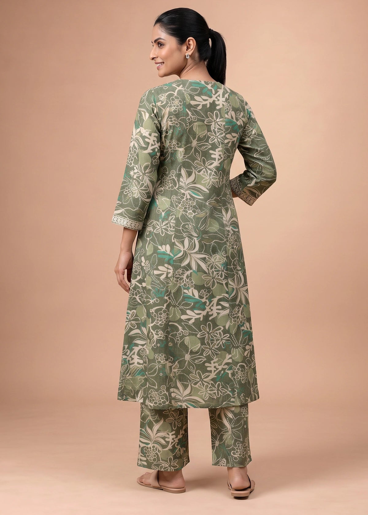 Women Sage Green Rayon Embroidered Straight-Fit Co-ord Set