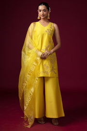 Women Yellow Embroidered Blend A-Line Ethnic Suit Set