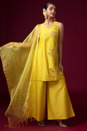 Women Yellow Embroidered Blend A-Line Ethnic Suit Set