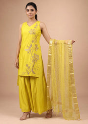 Women Yellow Embroidered Viscose Blend A-Line Ethnic Suit Set