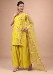 Women Yellow Embroidered Viscose Blend A-Line Ethnic Suit Set