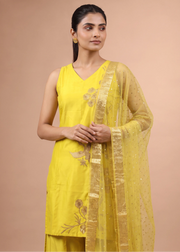 Women Yellow Embroidered Viscose Blend A-Line Ethnic Suit Set