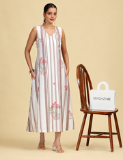 Off White Handloom Cotton Floral Embroidered Sleeveless Kurta