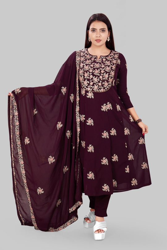 Daima Purple Georgette Embroidered Suit Set