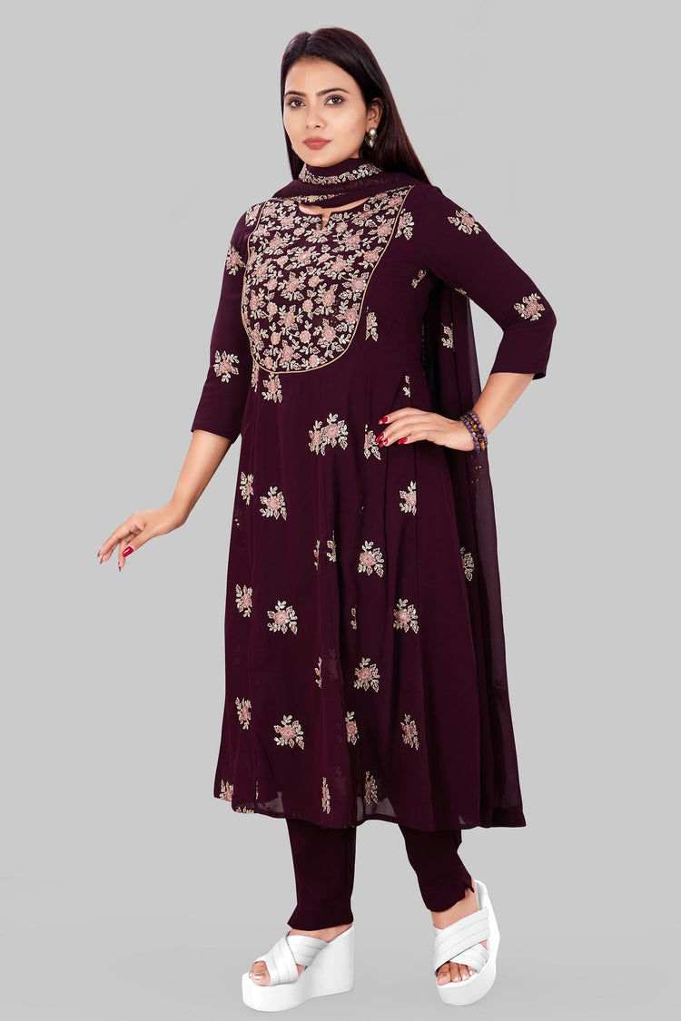 Daima Purple Georgette Embroidered Suit Set