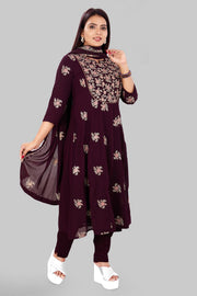 Daima Purple Georgette Embroidered Suit Set