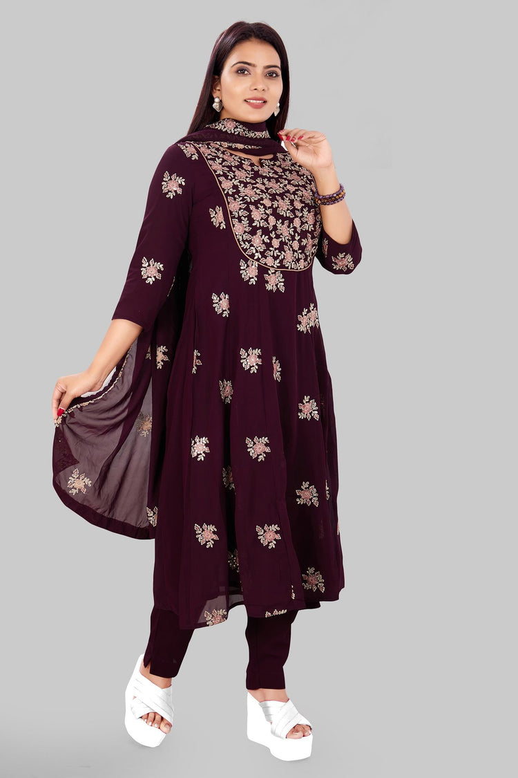 Daima Purple Georgette Embroidered Suit Set