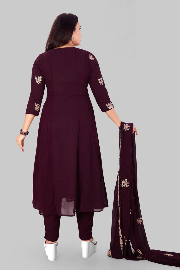 Daima Purple Georgette Embroidered Suit Set