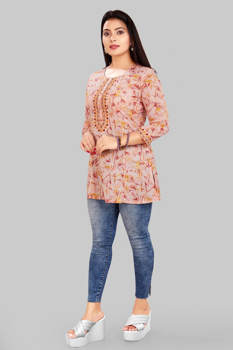 Danishta Pink Cotton Short kurtis