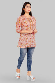 Danishta Pink Cotton Short kurtis