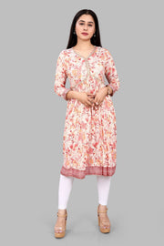 Dariya Pink & Orange Rayon  A-Line Kurta
