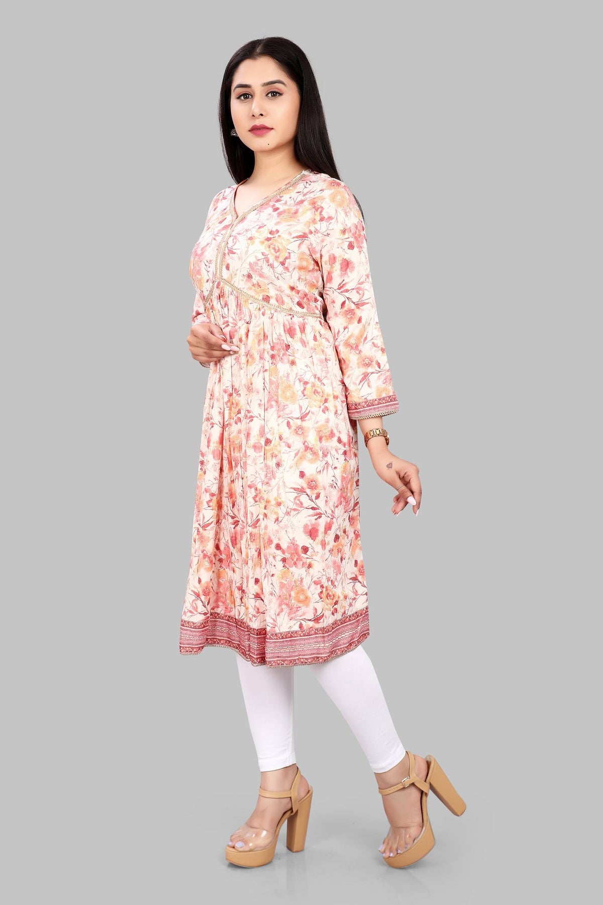 Dariya Pink & Orange Rayon  A-Line Kurta