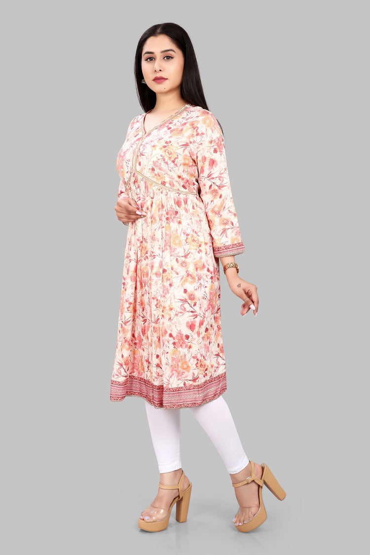 Dariya Pink & Orange Rayon  A-Line Kurta