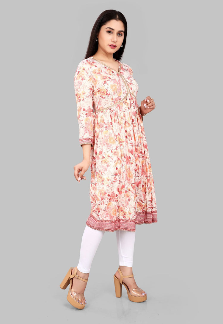 Dariya Pink & Orange Rayon  A-Line Kurta