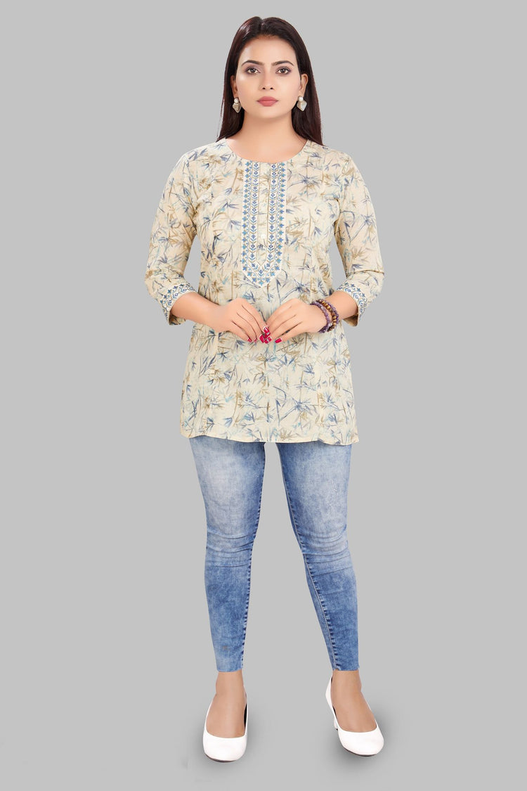 Darshita Cream Cotton Short kurtis