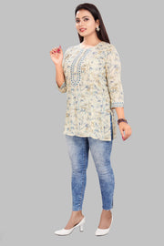 Darshita Cream Cotton Short kurtis
