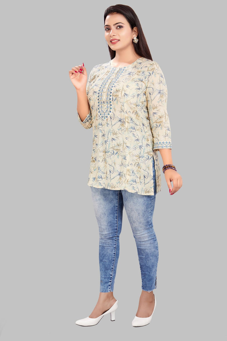Darshita Cream Cotton Short kurtis