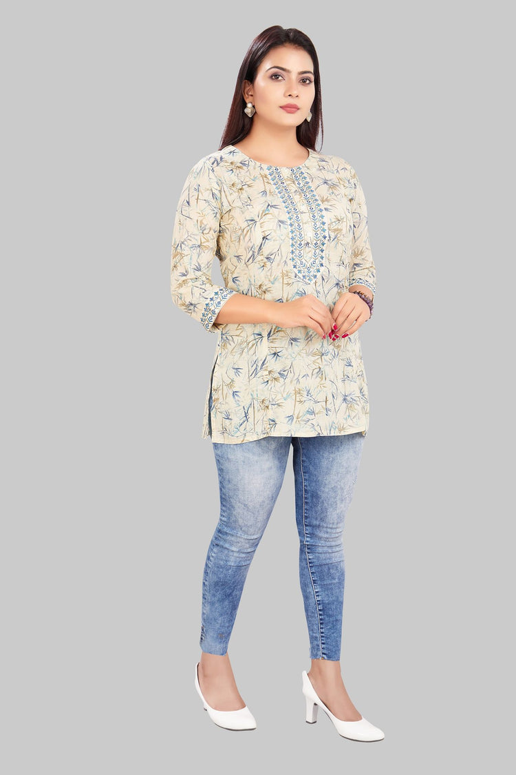 Darshita Cream Cotton Short kurtis