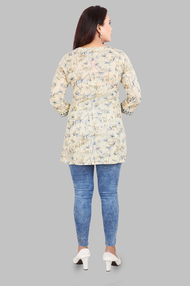 Darshita Cream Cotton Short kurtis